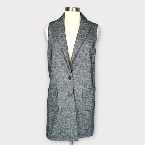 J McLaughlin Womens Cate Vest Black White Houndstooth  Wool Long Blazer size M - Picture 2 of 12